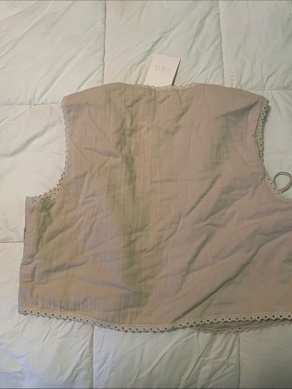 ZARA Beige Embroidered Floral Tie-Front Vest with Pink & Green Accents - Picture 3 of 3
